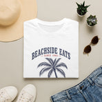 Beachside Eats T-Shirt — Retro Palm Tree & Lifeguard Chair Tee