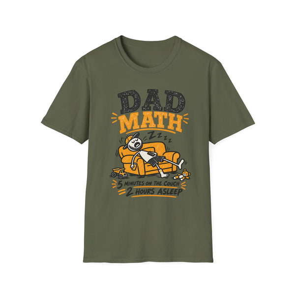 Front view of Dad Math five minutes on the couch equals two hours asleep T-shirt