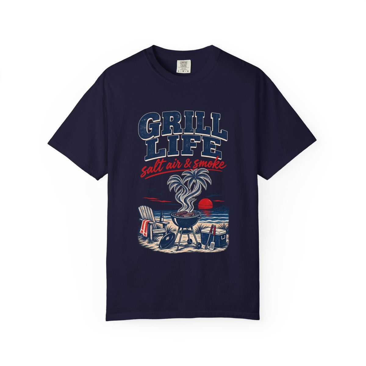 Grill Life T-Shirt — "Salt Air & Smoke" Beach BBQ Graphic Tee