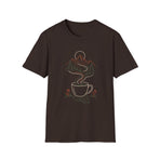 Mountain Coffee T-Shirt — Scenic Cabin Sunrise Tee