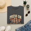 Press On T-Shirt — Christian Cross Mountain Graphic (Philippians 3:14)