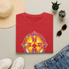 Spiritual Sunburst Cross T-Shirt — Pastel Stained Glass Heart Design