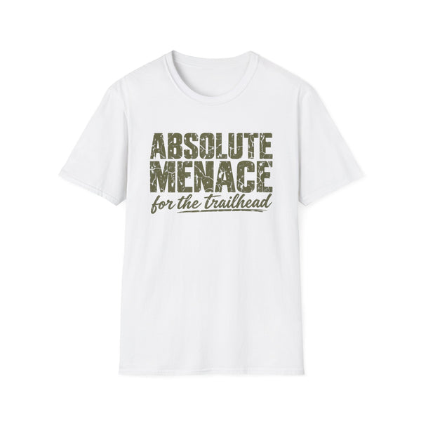Front view of Absolute Menace for the Trailhead funny hiking graphic T-shirt