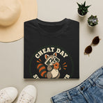Cheat Day Support Club raccoon eating a donut graphic T-shirt product mockup