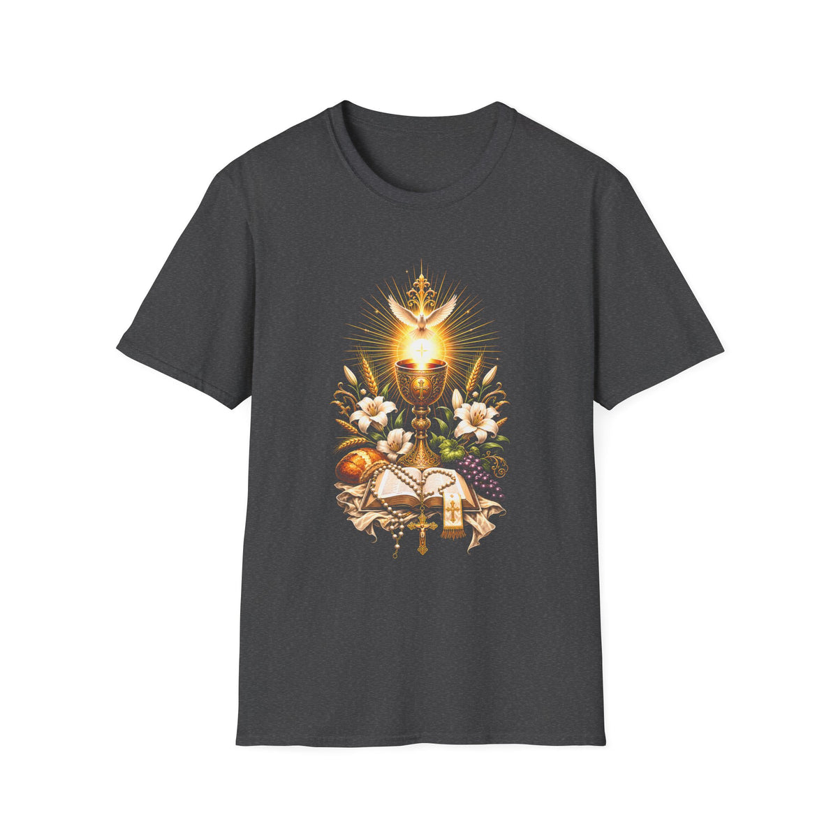 Spiritual Sunburst Floral T-Shirt — Sacred Heart & Dove Design