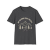 Front view of May the Woods Treat You Well mountain and pine hiking T-shirt