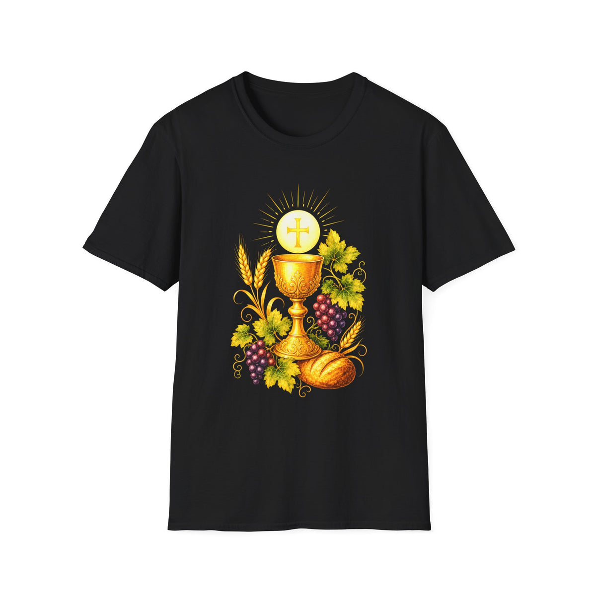 Communion Chalice T-Shirt — First Holy Communion Tee with Wheat & Host Design