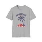 Beachside Eats T-Shirt — Retro Palm Tree & Lifeguard Chair Tee