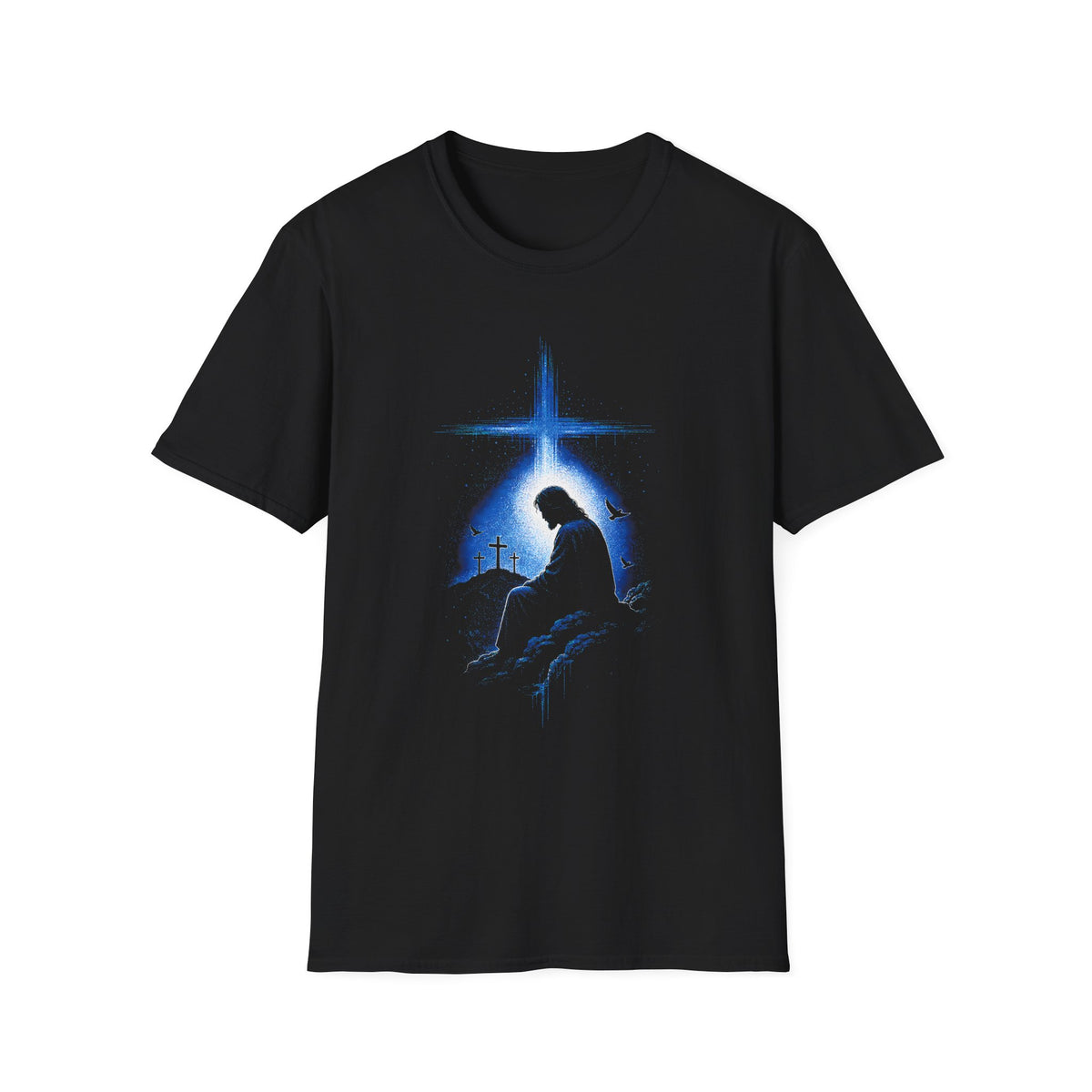 Spiritual Star Tee — Blue Halo Cross Graphic T-Shirt