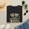 Just Here for the Snacks T‑Shirt — Cute Raccoon Gas Station Graphic