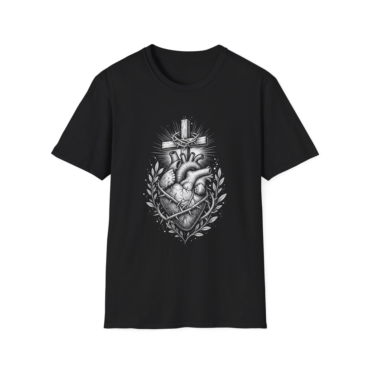 Christian Heart T-Shirt — Sacred Heart with Cross Graphic