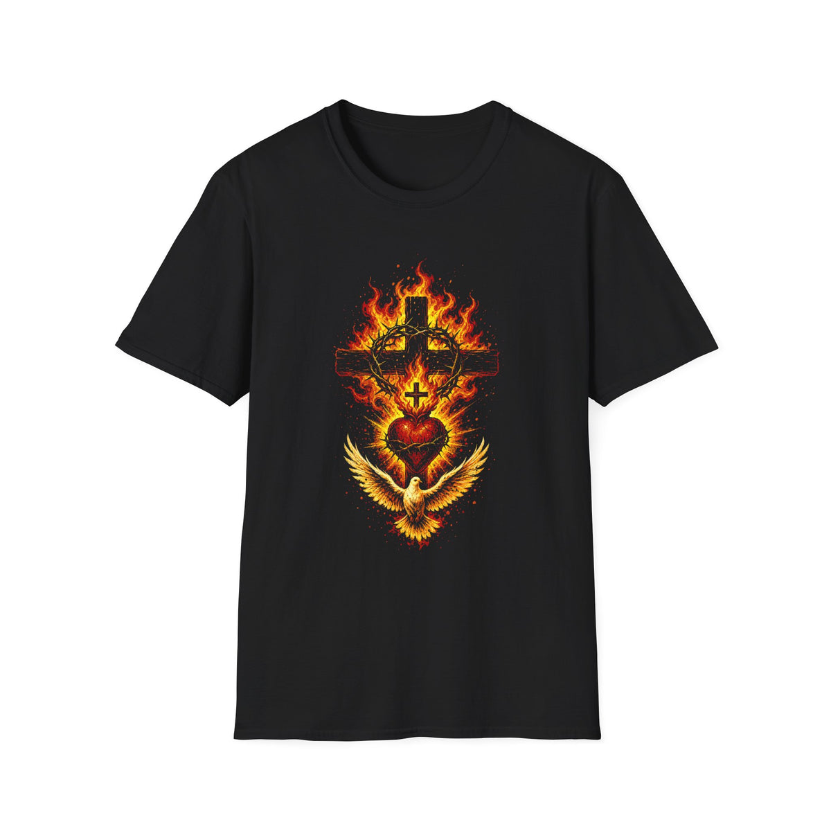 Flaming Cross T-Shirt — Fiery Religious Graphic Tee