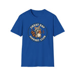 Front view of Cheat Day Support Club raccoon eating a donut graphic T-shirt