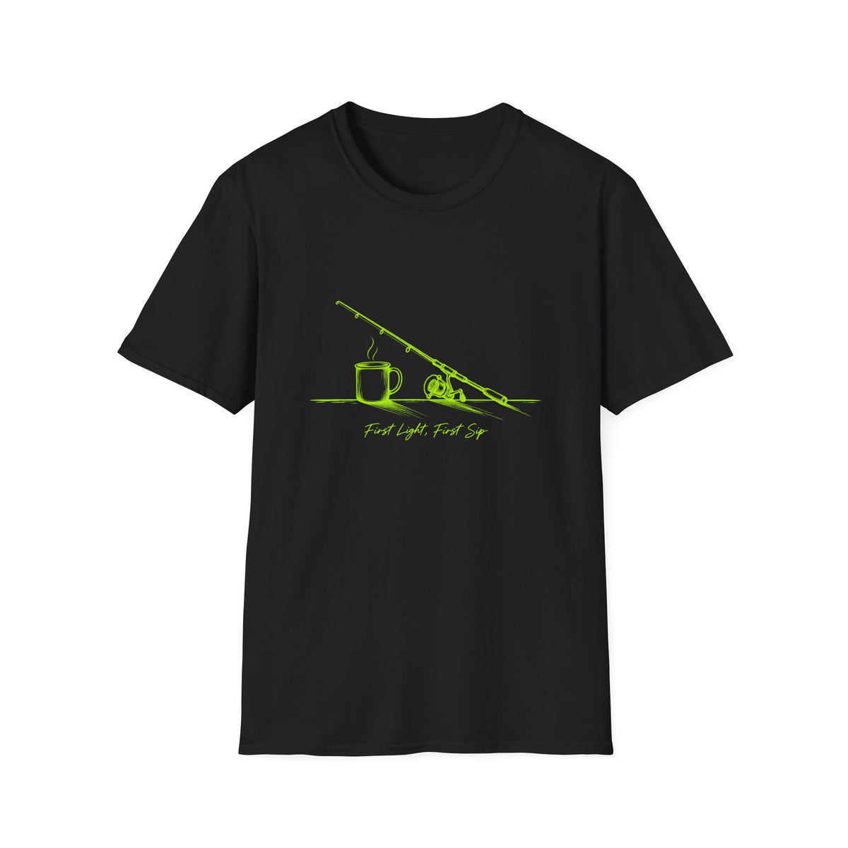 Fishing & Coffee T-Shirt — Neon Green Angler Tee