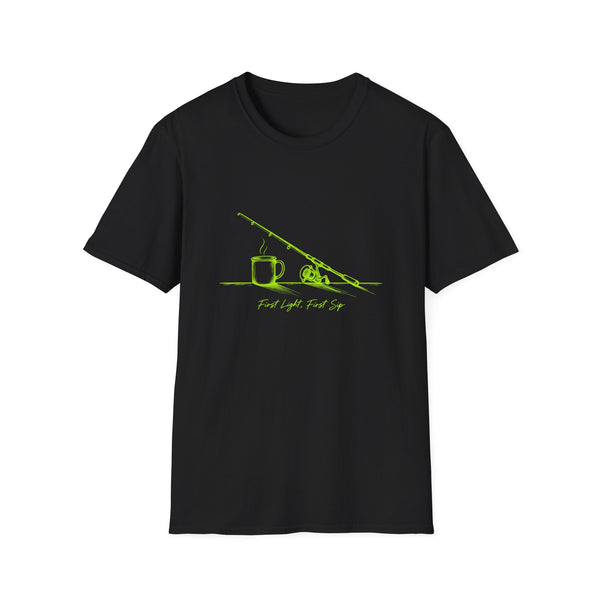 Fishing & Coffee T-Shirt — Neon Green Angler Tee