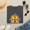 Spiritual Sunburst Cross T-Shirt — Pastel Stained Glass Heart Design