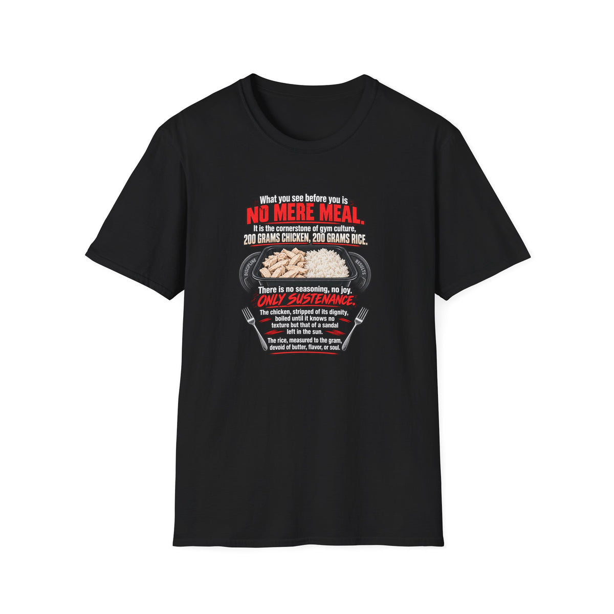 No Mere Meal T-Shirt — 200g Chicken & Rice Gym Nutrition Tee